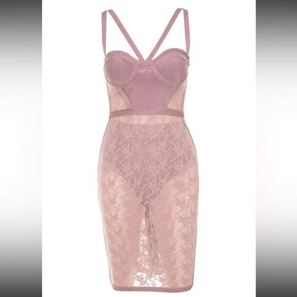 House of CB Perrina Mauve Sheer Lace Bandage Dress With High Waisted Briefs - Picture 5 of 15